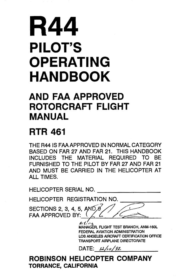 Cover of R44 Pilot's Operating Handbook
