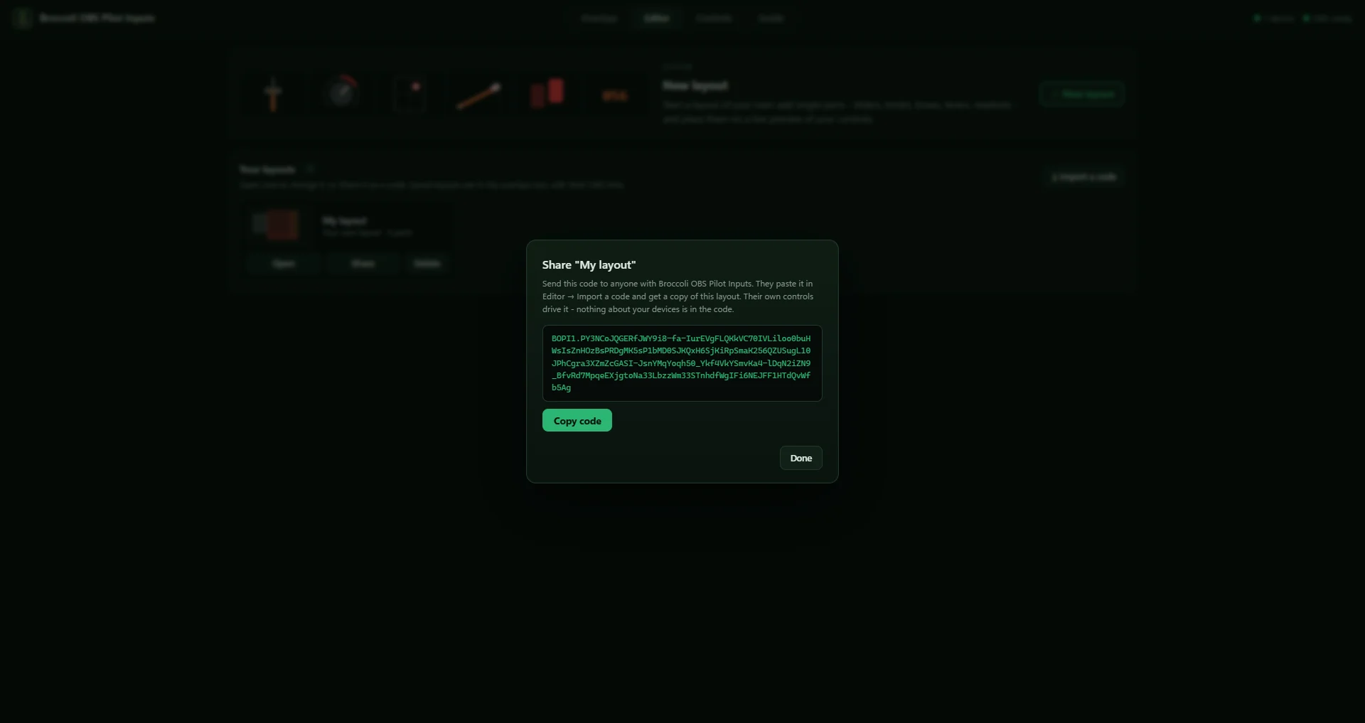 Sharing a layout as a code